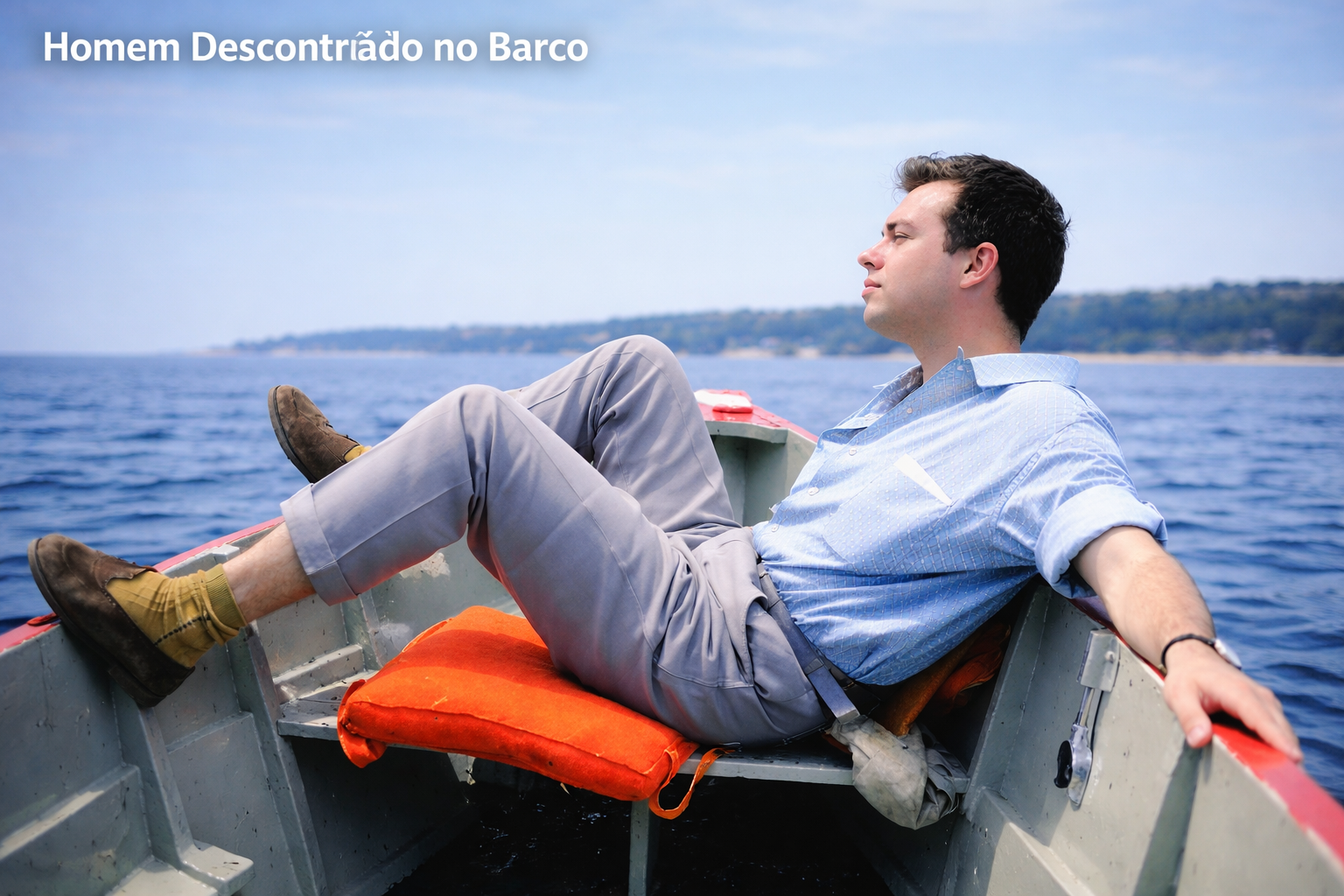 Homem relaxado no barco ao sol