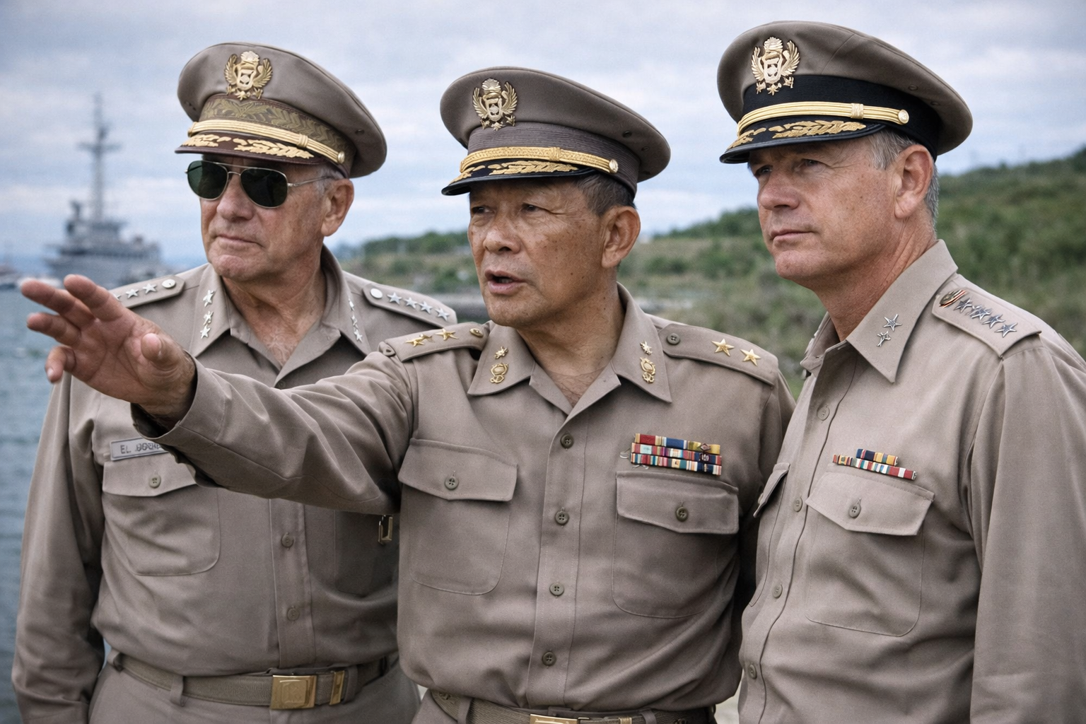 Oficiais militares em cenário externo