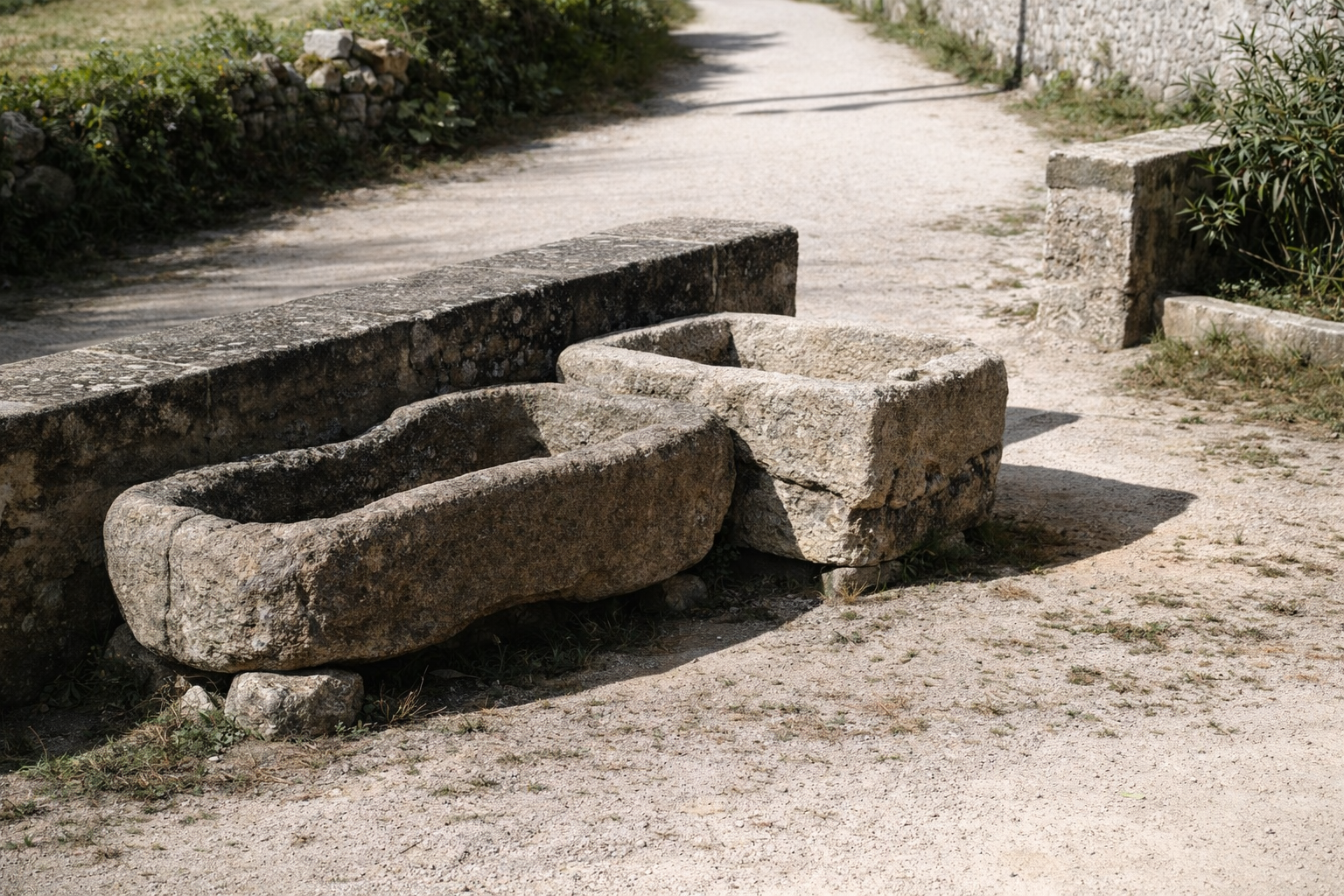 Tinas de pedra junto ao caminho