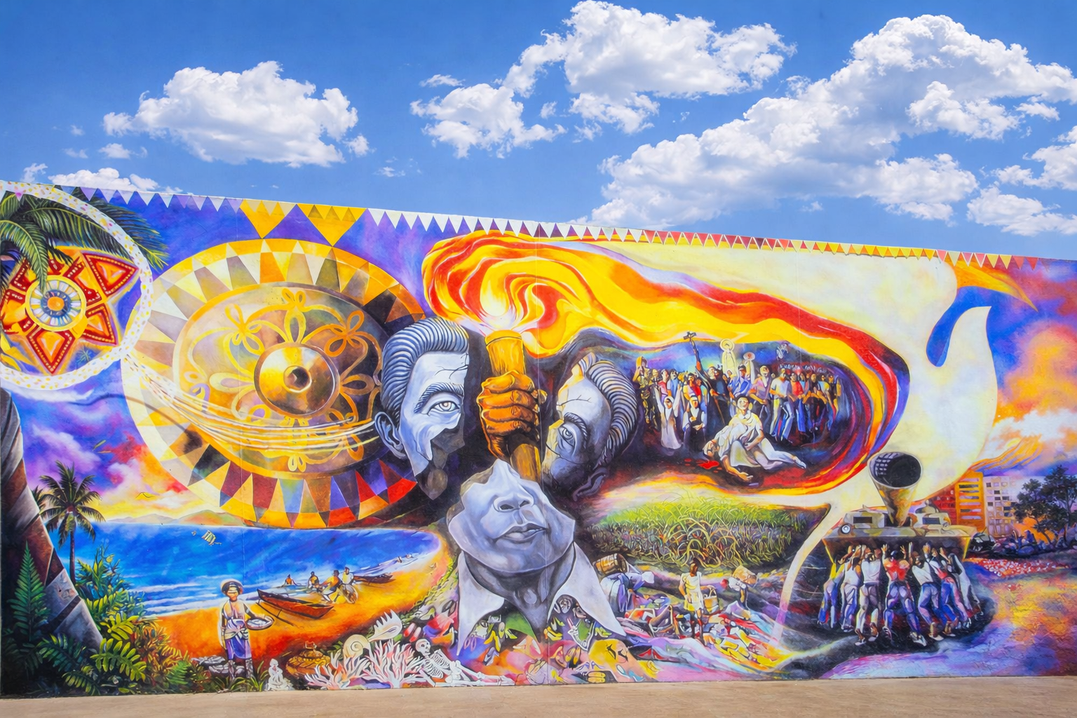 Mural vibrante e simbólico ao ar livre