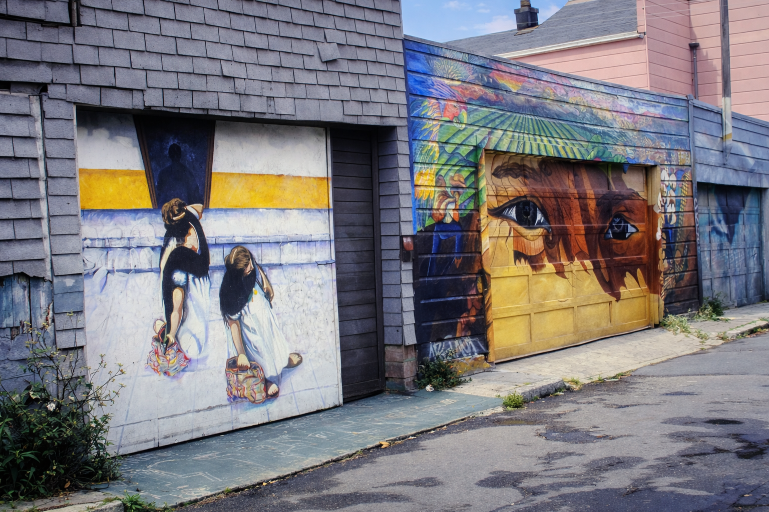Murales urbanos em beco escondido