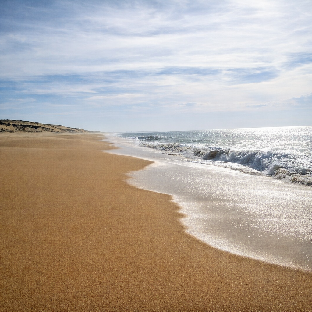 Praia serena ao anoitecer