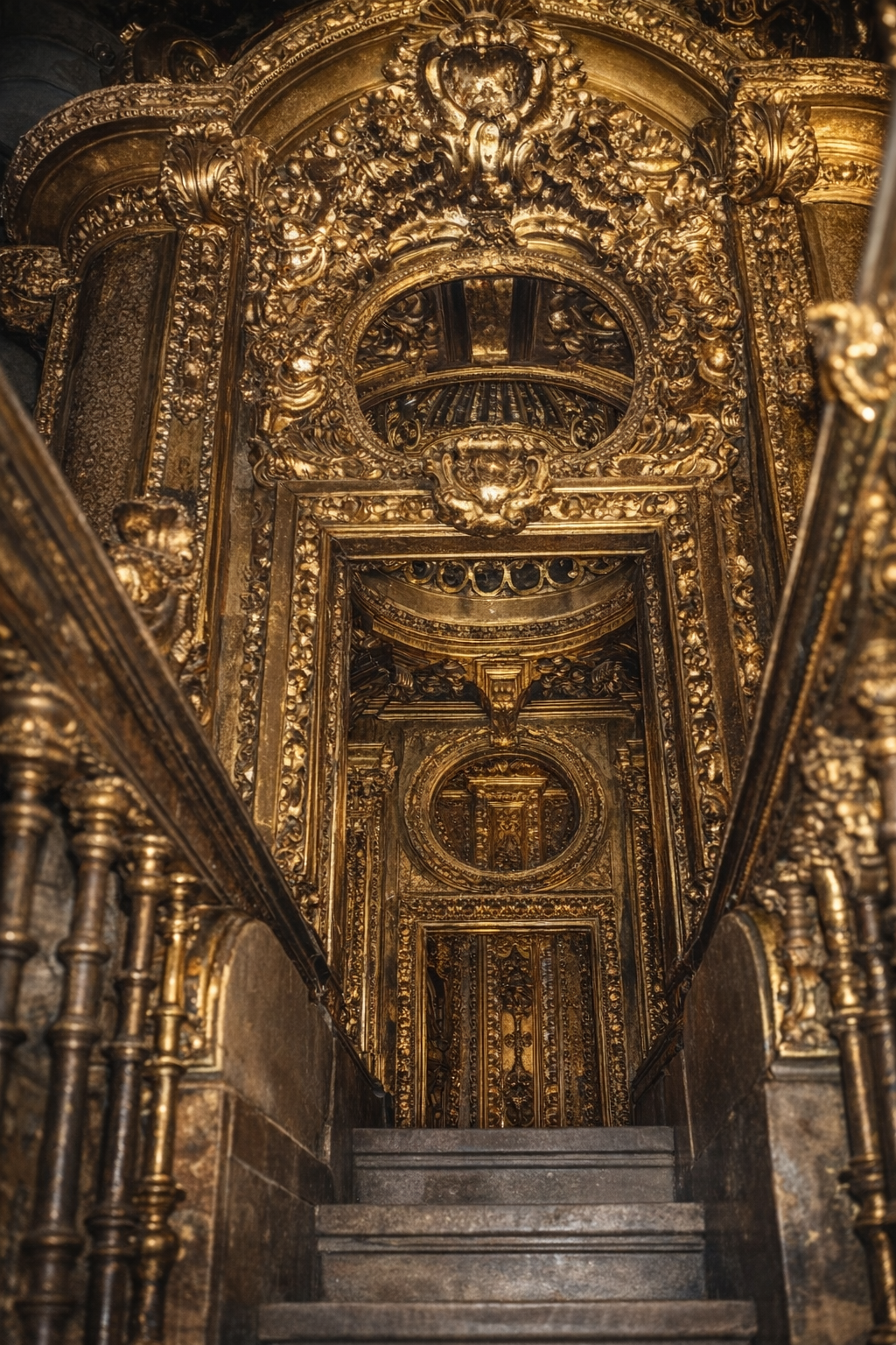 Escadaria dourada em igreja barroca