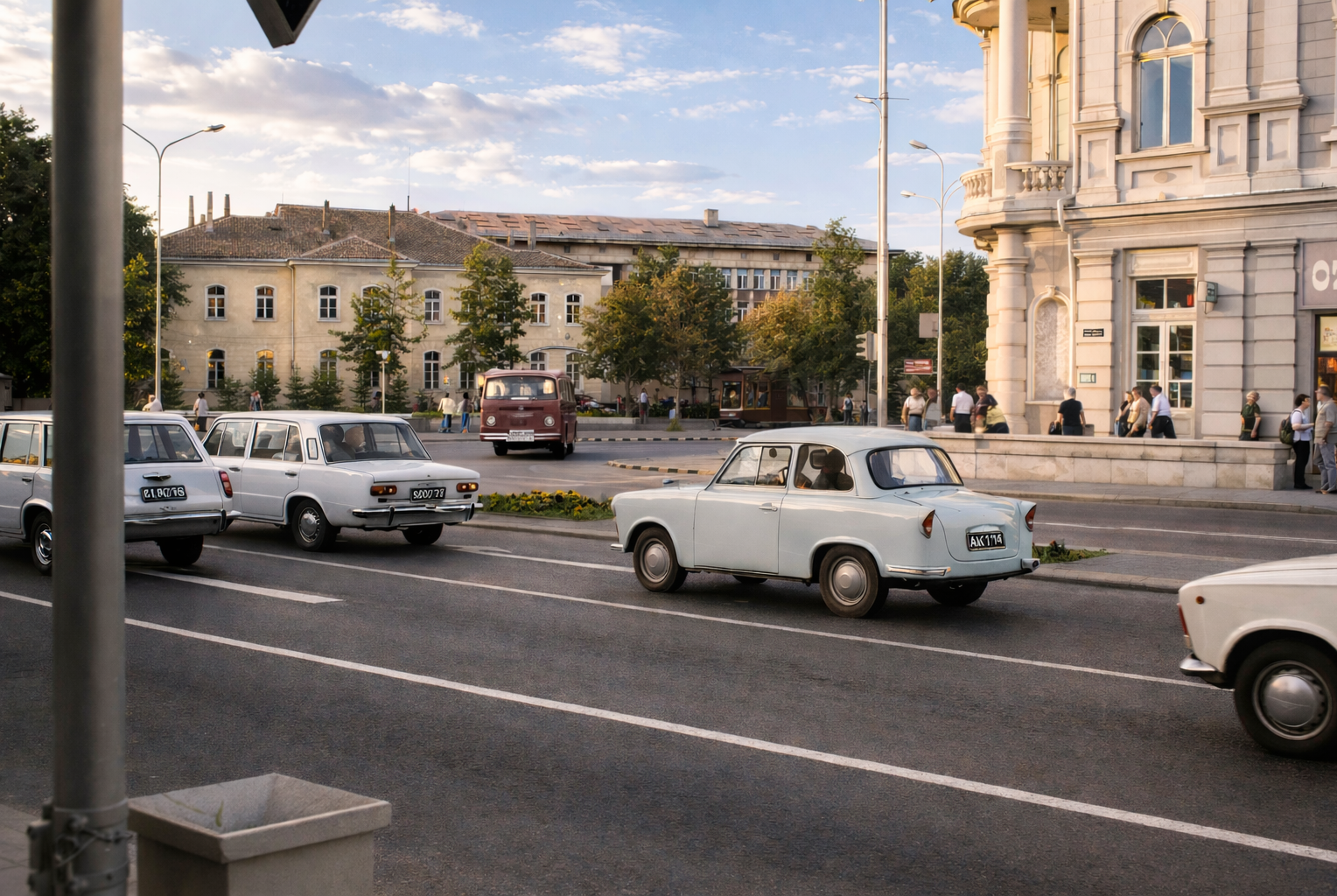 Rua urbana com carros vintage