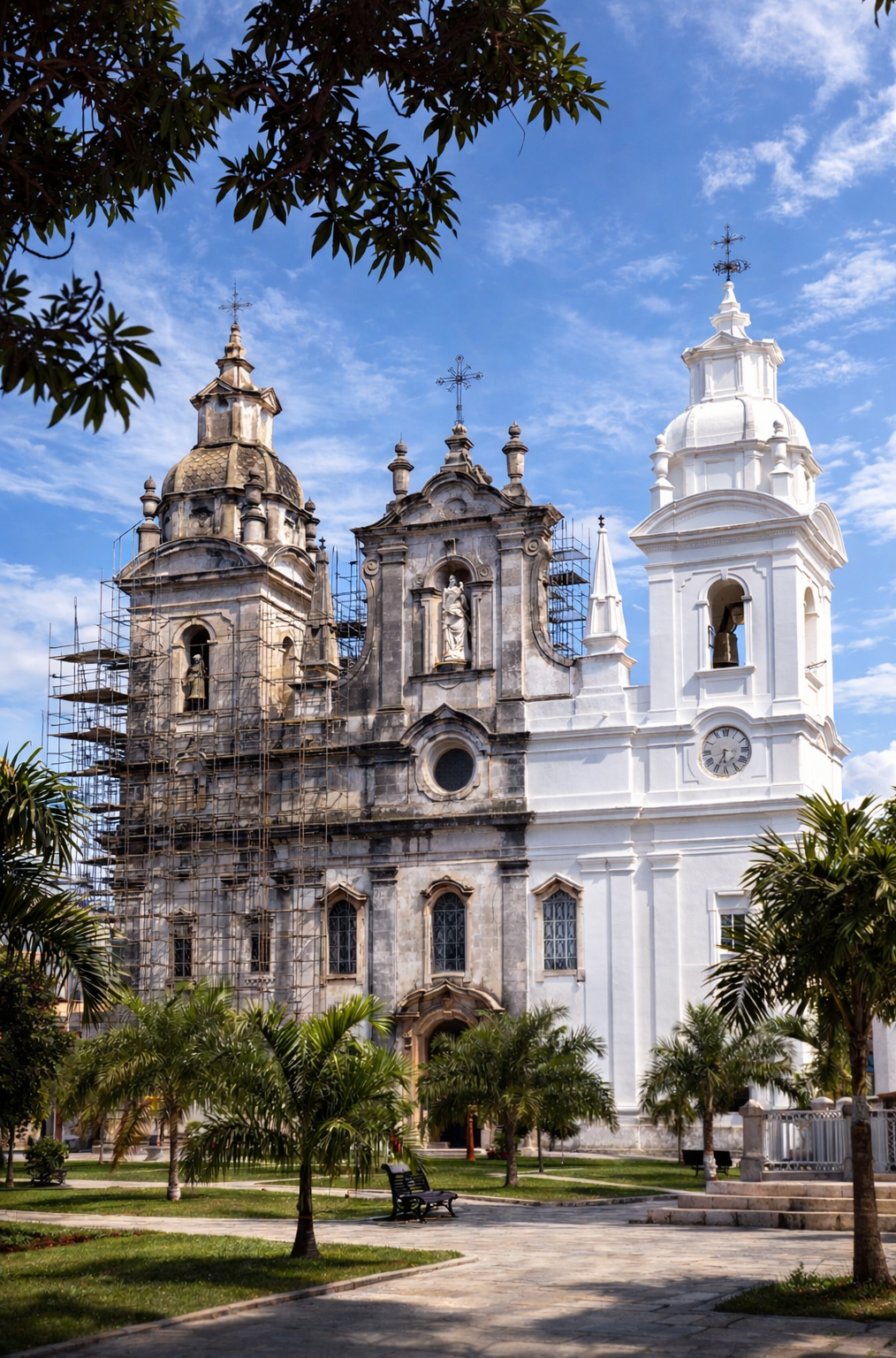 Igreja em renovação ao sol