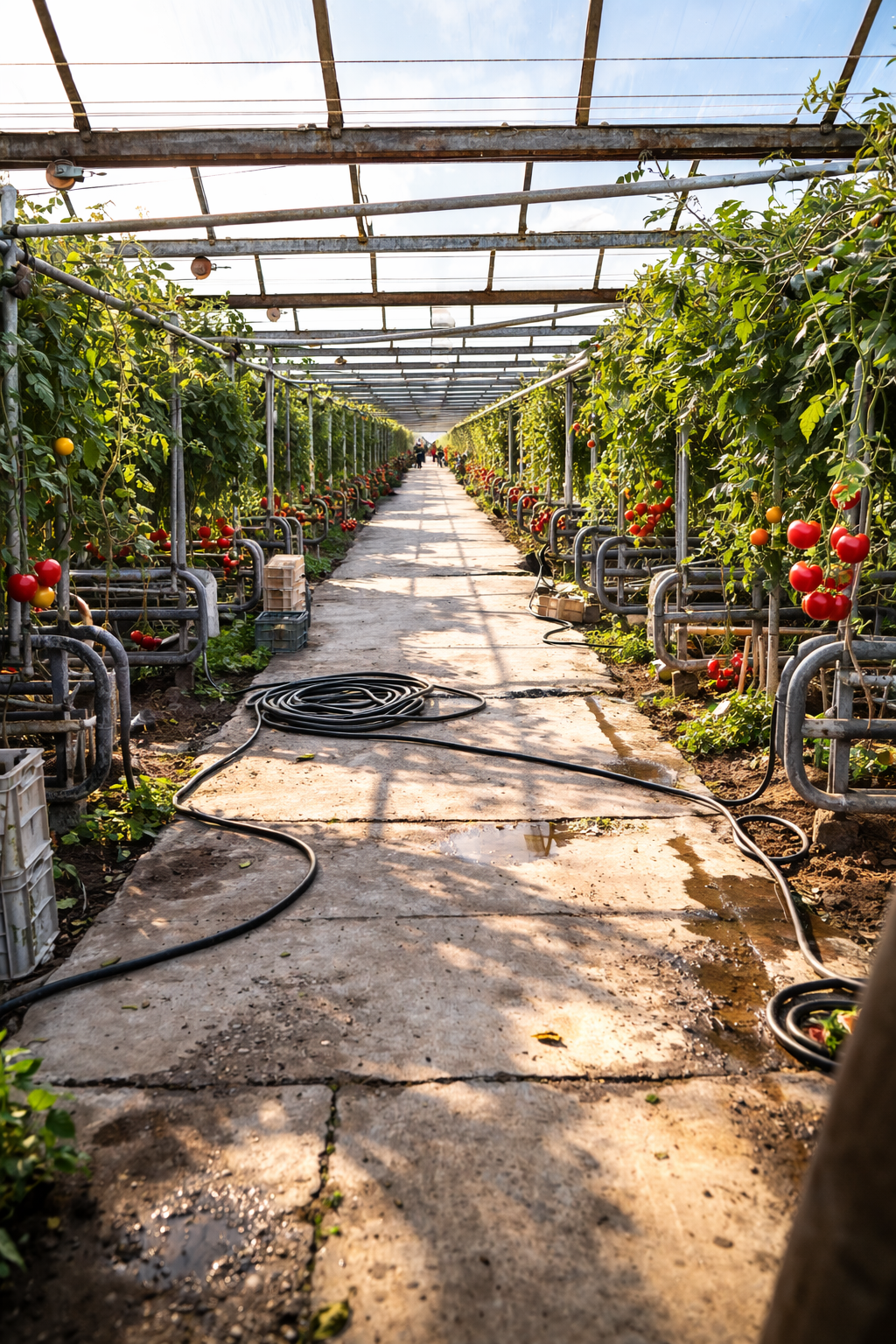 Estufa de tomates iluminada pelo sol