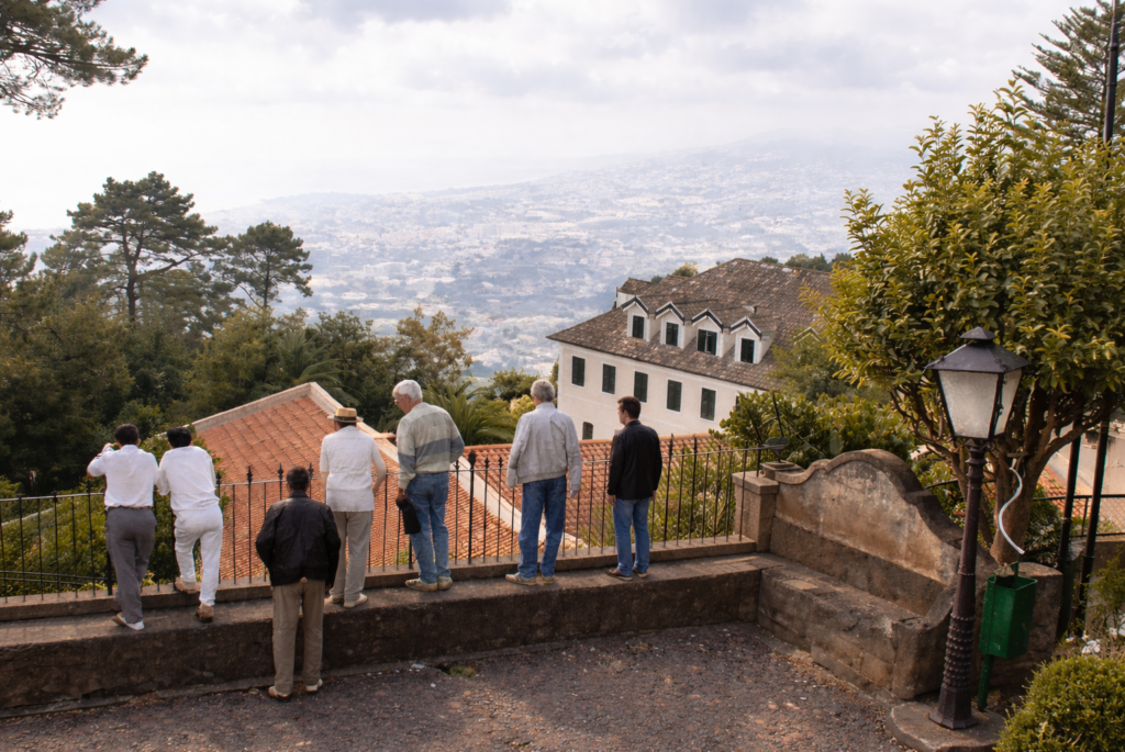 Turistas a contemplar Funchal do miradouro