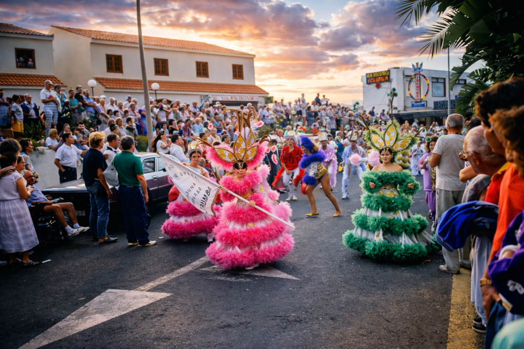 Desfile de samba ao entardecer