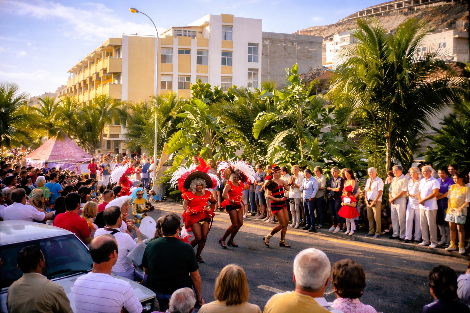 Carnaval tropical ao entardecer