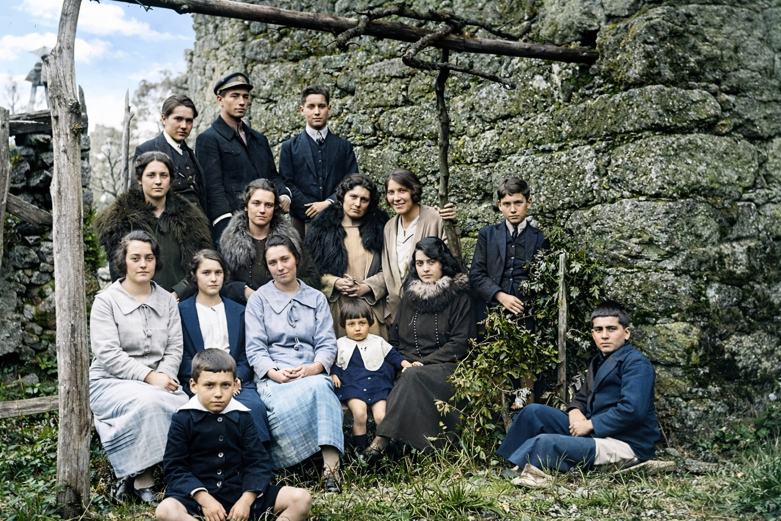 Retrato de família em frente à muralha