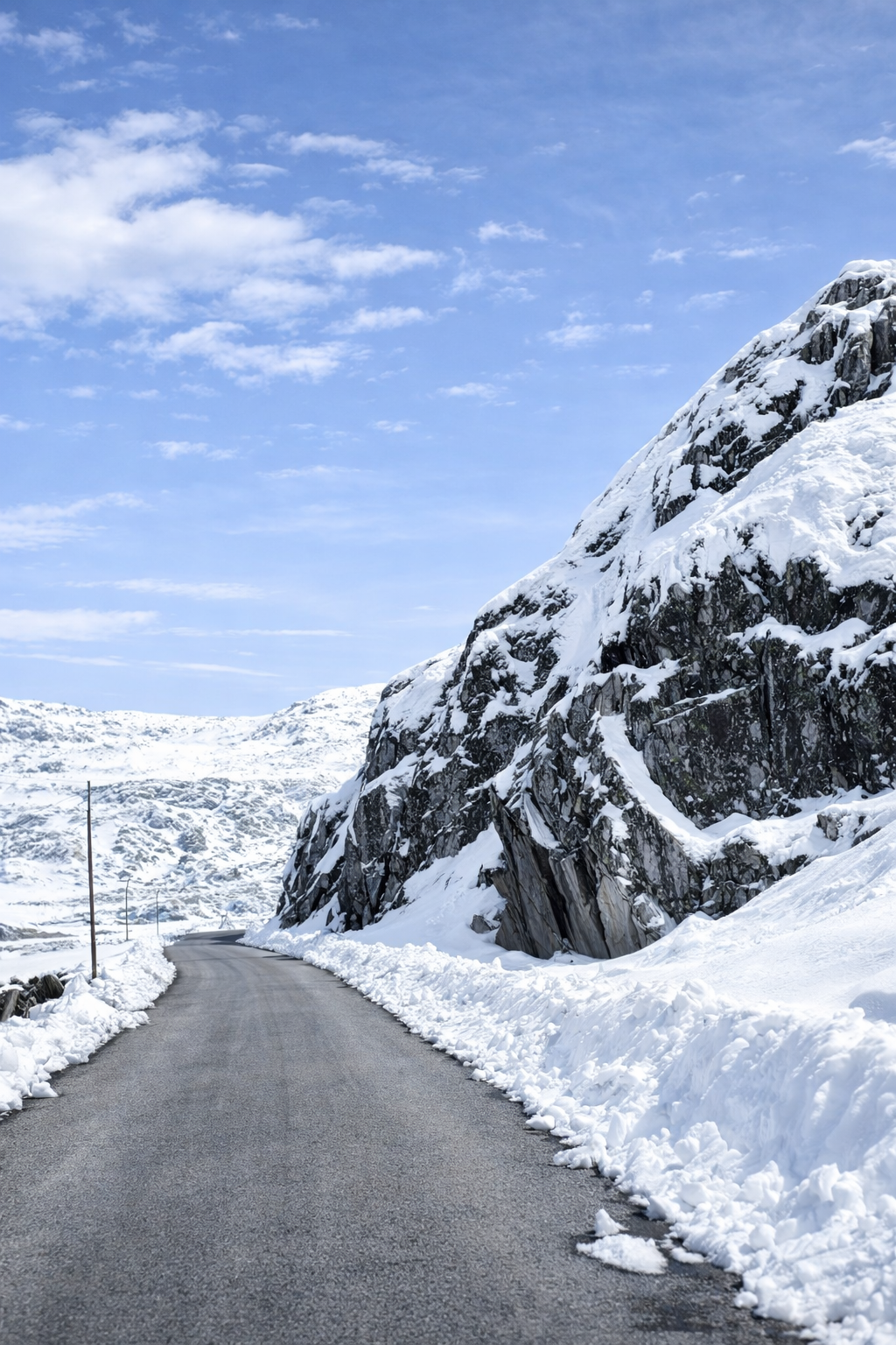 Estrada sinuosa na montanha coberta de neve