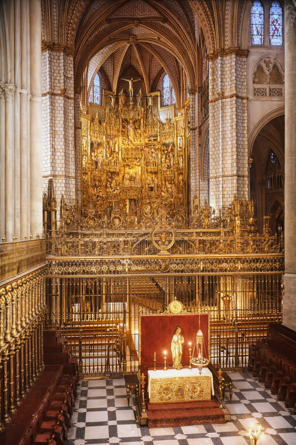 Interior detalhado de catedral gótica