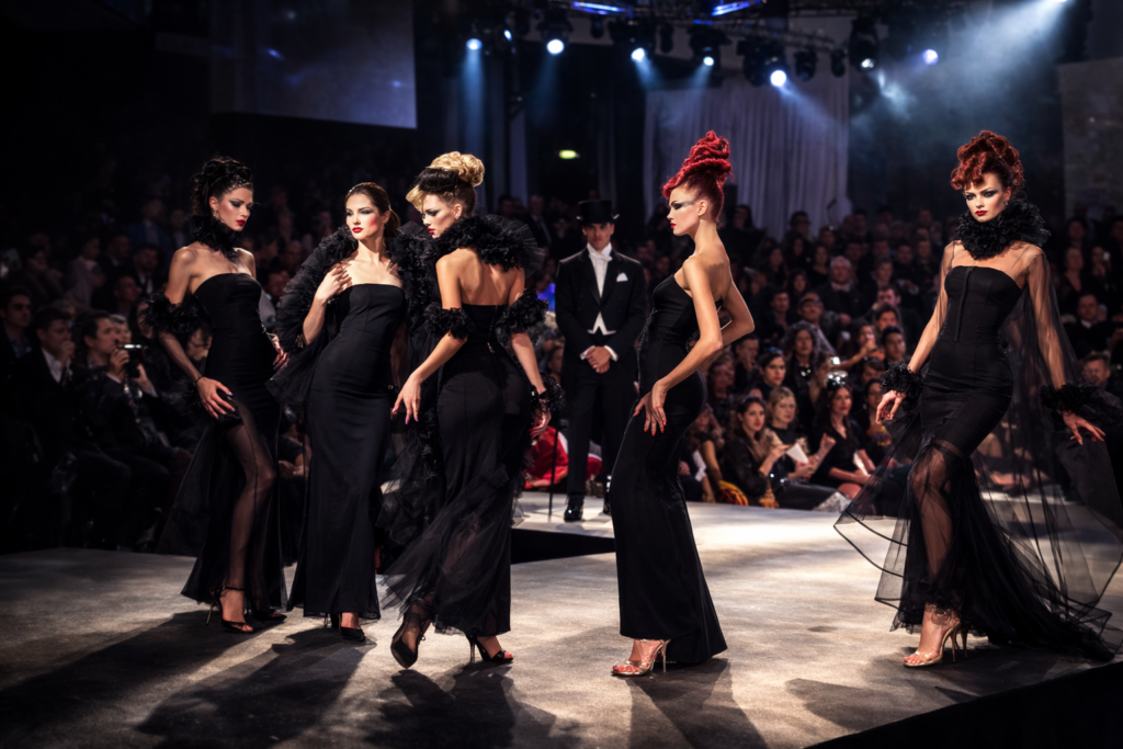 Desfile de alta-costura dramático