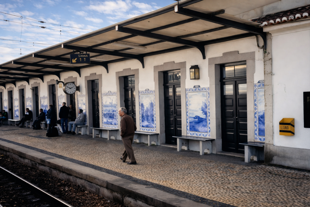 Estação de comboios com azulejos tradicionais