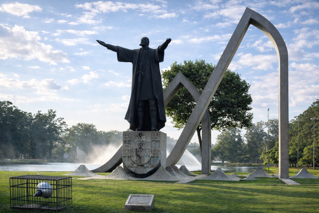 Estátua de bronze e monumento moderno