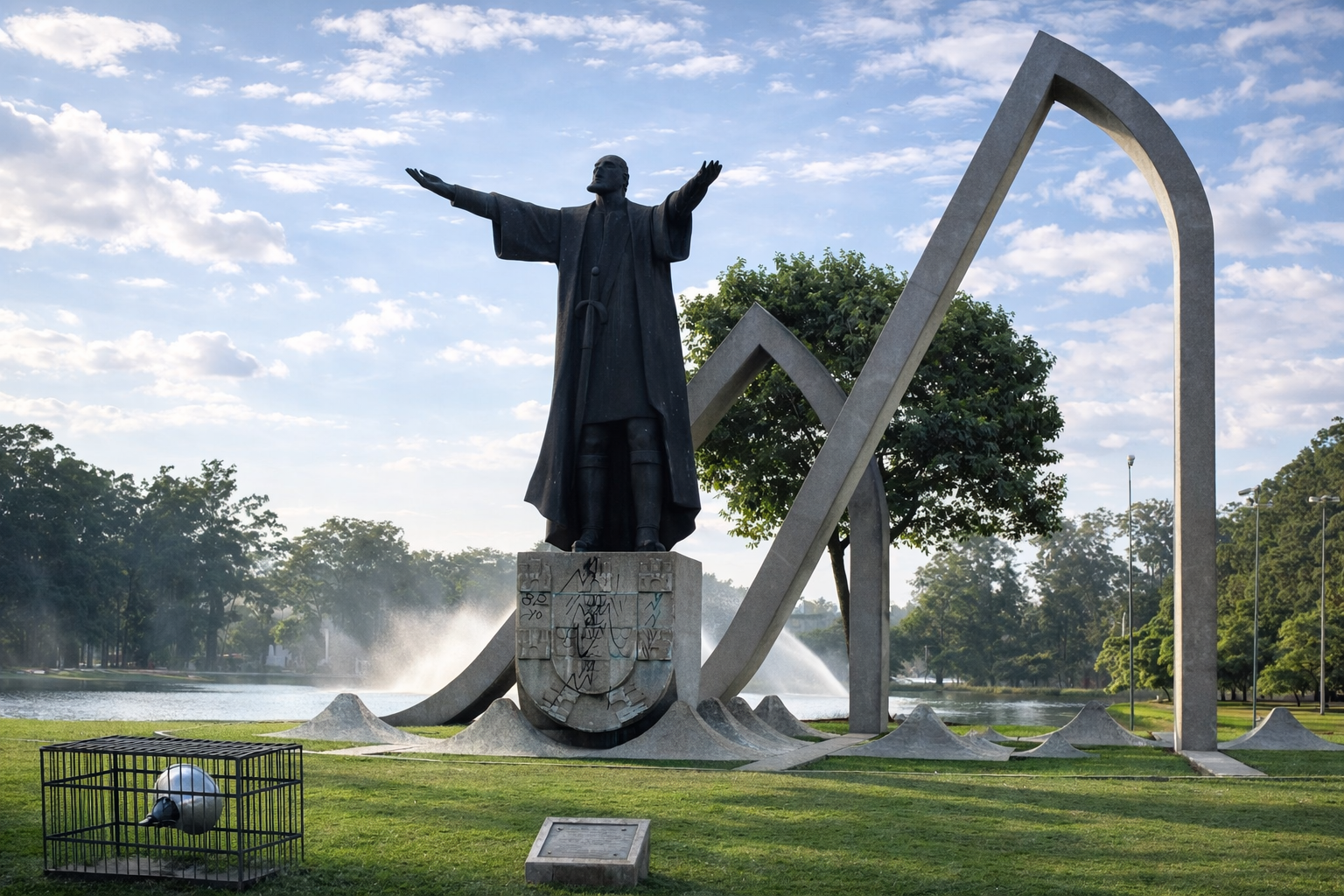 Estátua de bronze e monumento moderno