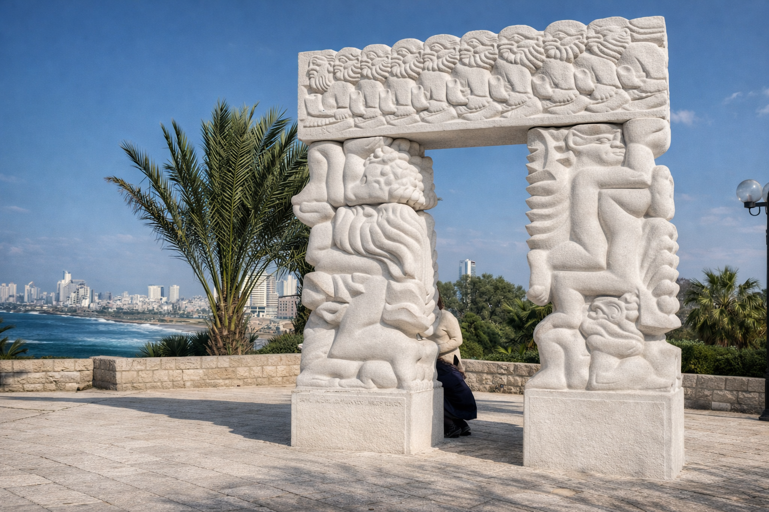 Escultura de pedra com vista para Tel Aviv
