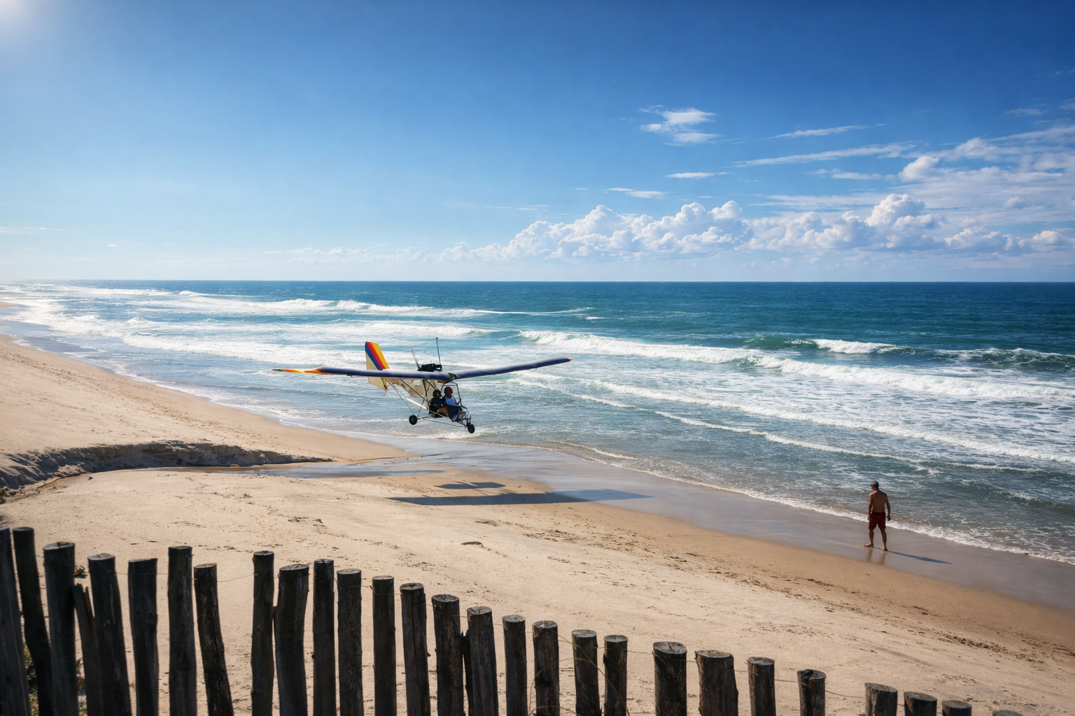 Avião ultraleve sobre a praia
