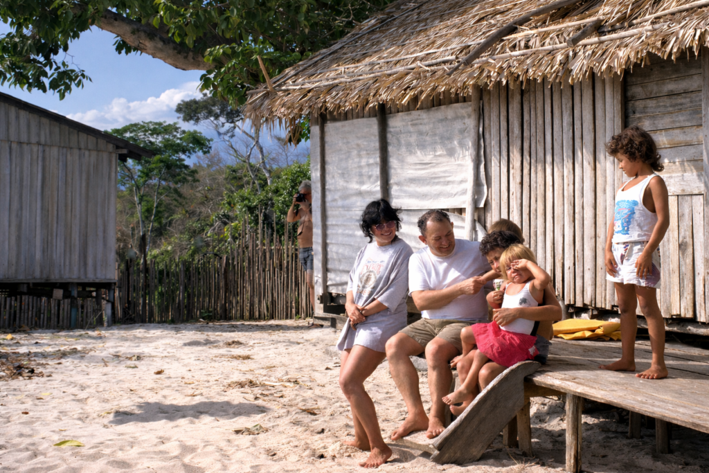 Família no beira-mar junto à cabana