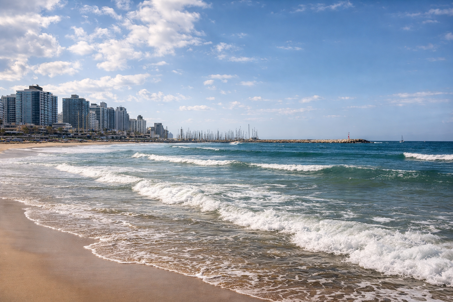 Praia urbana com vista para a cidade