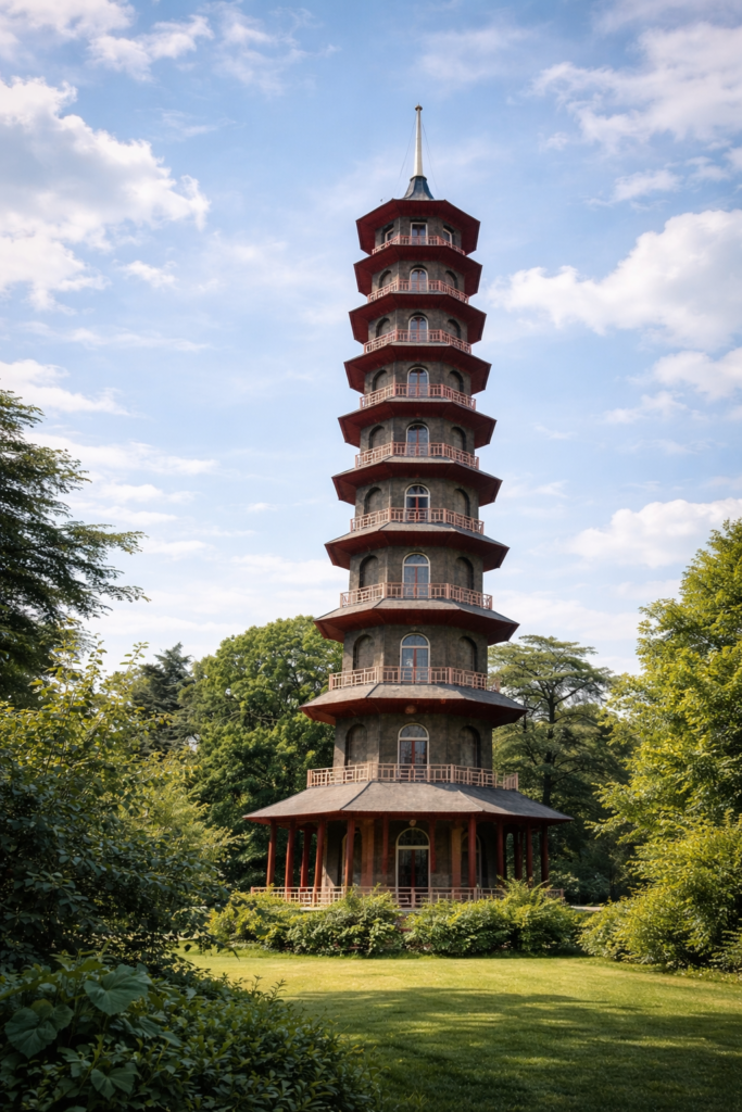 Pagode imponente em parque verdejante