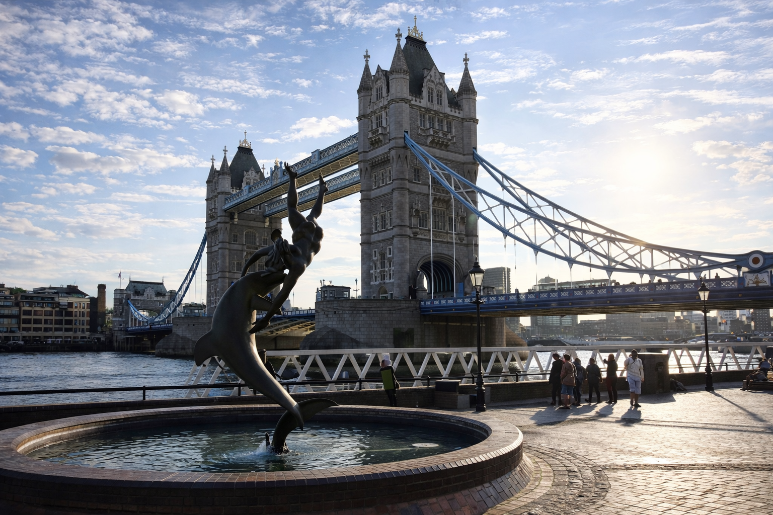 Garota com golfinho e Tower Bridge