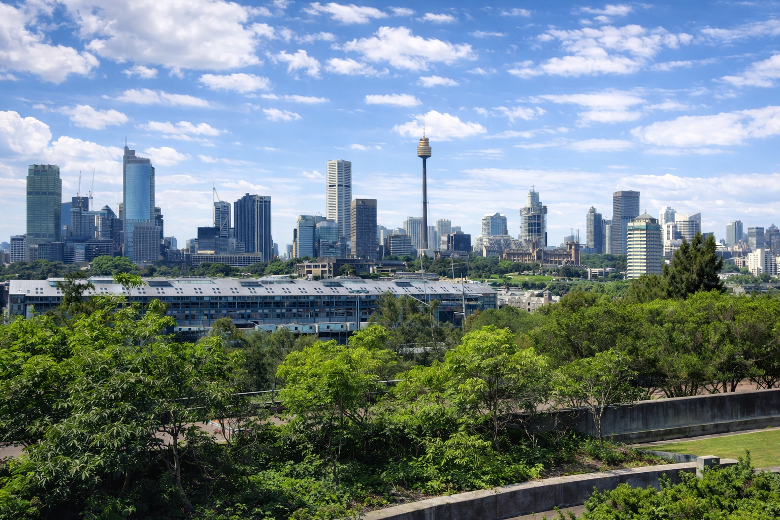 Jardim urbano com vista para Sydney