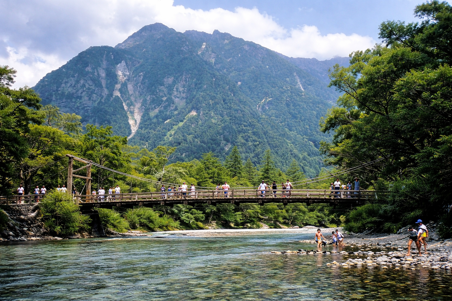Ponte suspensa em Kamikochi