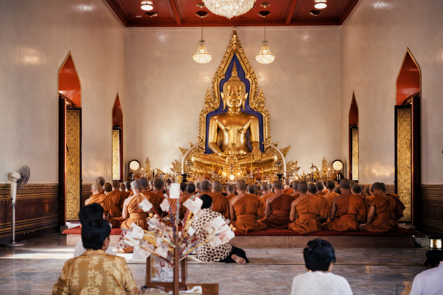 Ritual de adoração no templo budista