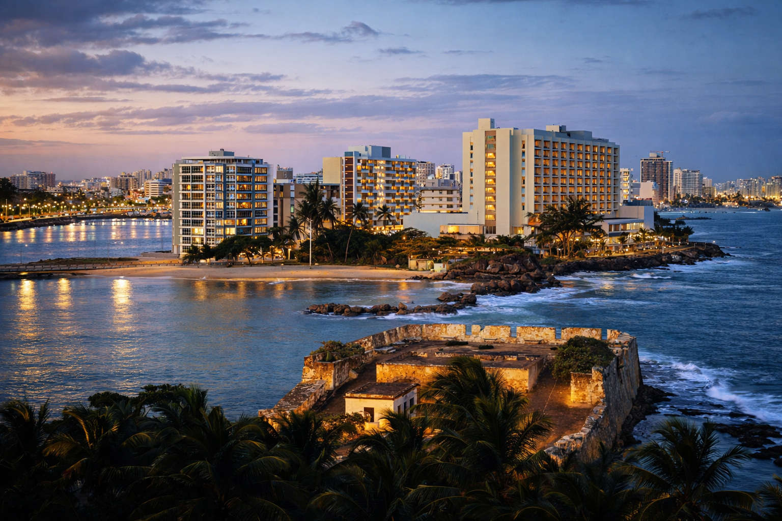 Fortaleza antiga e cidade ao fundo