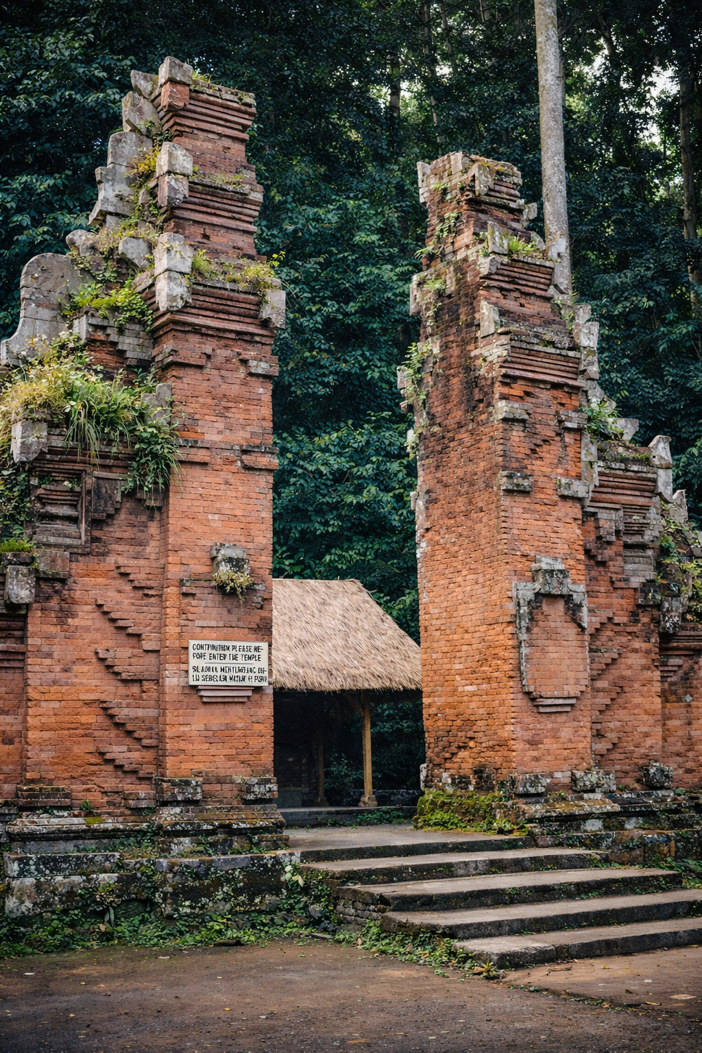 Portal balinês em ruínas à floresta