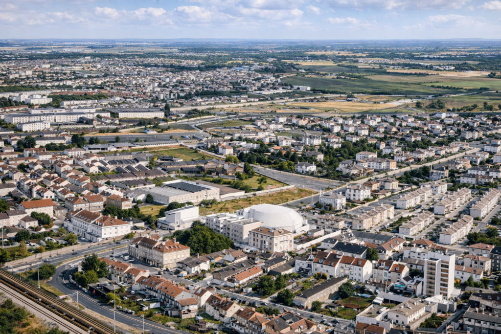 Vista aérea de cidade europeia