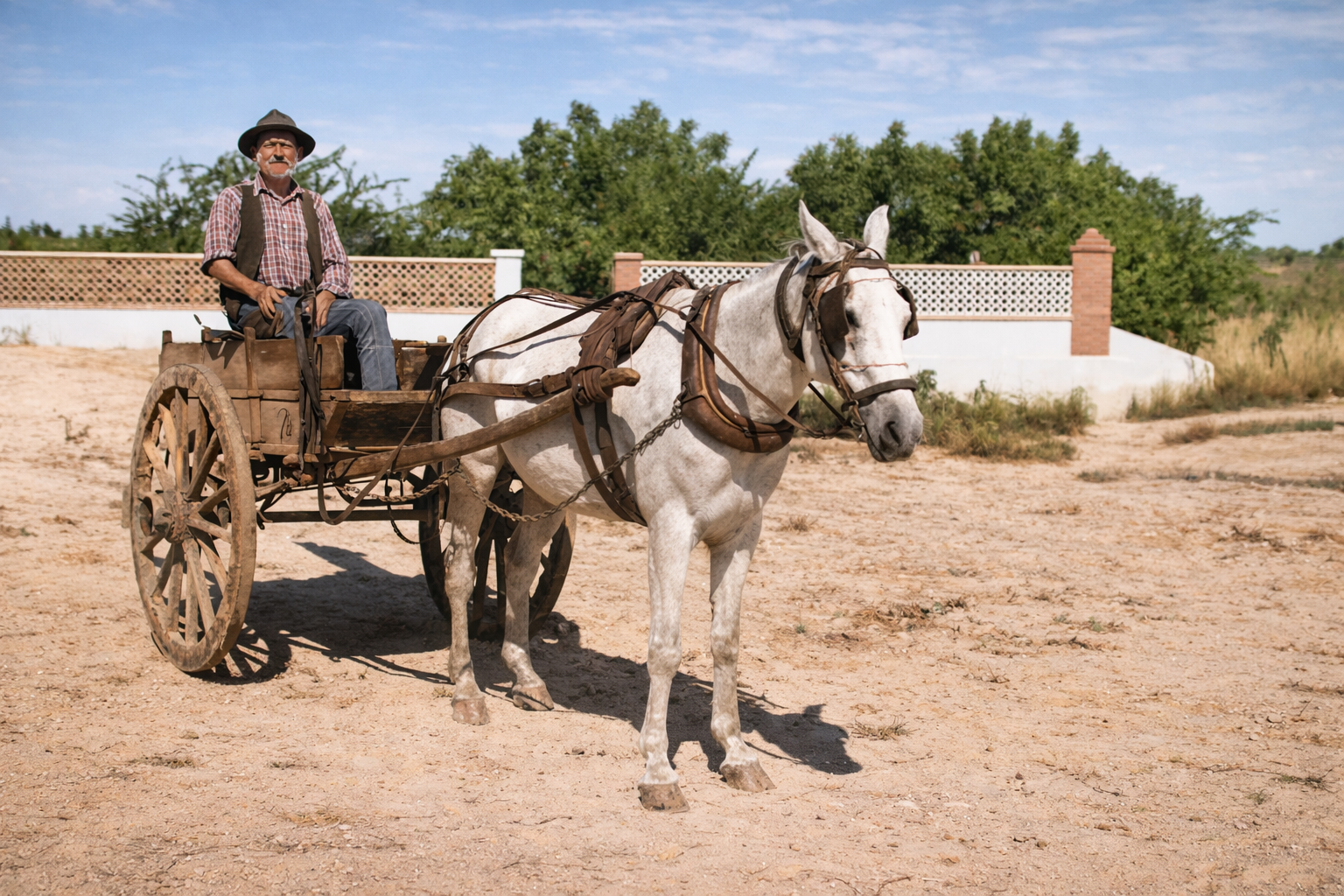 Homem em carroça com cavalo
