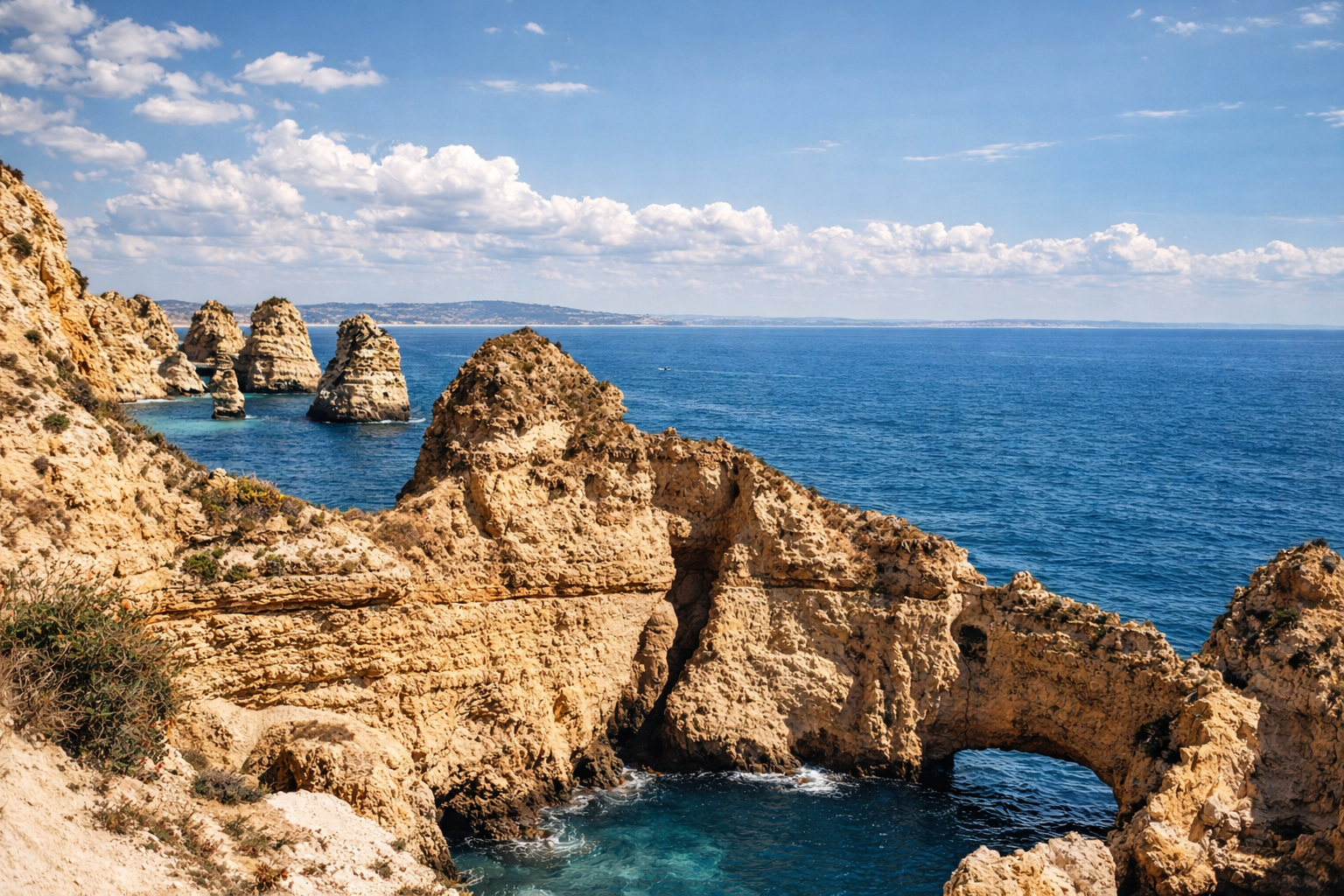 Paredes de calcário e arcos naturais
