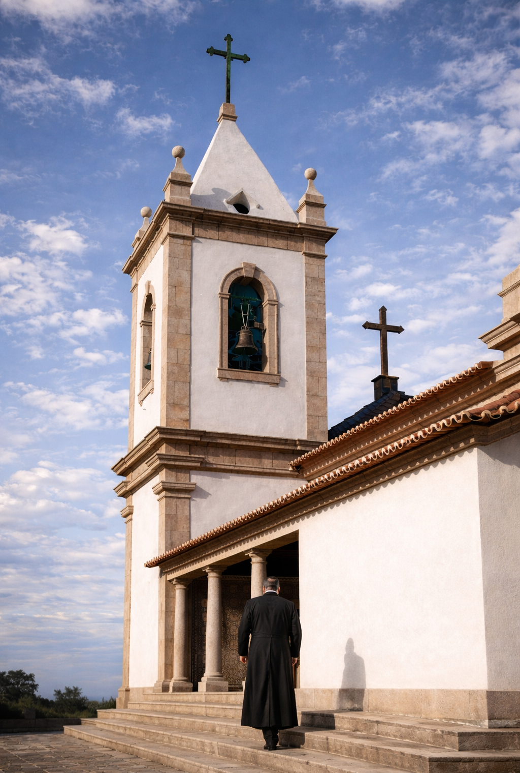 Padre a caminho da igreja