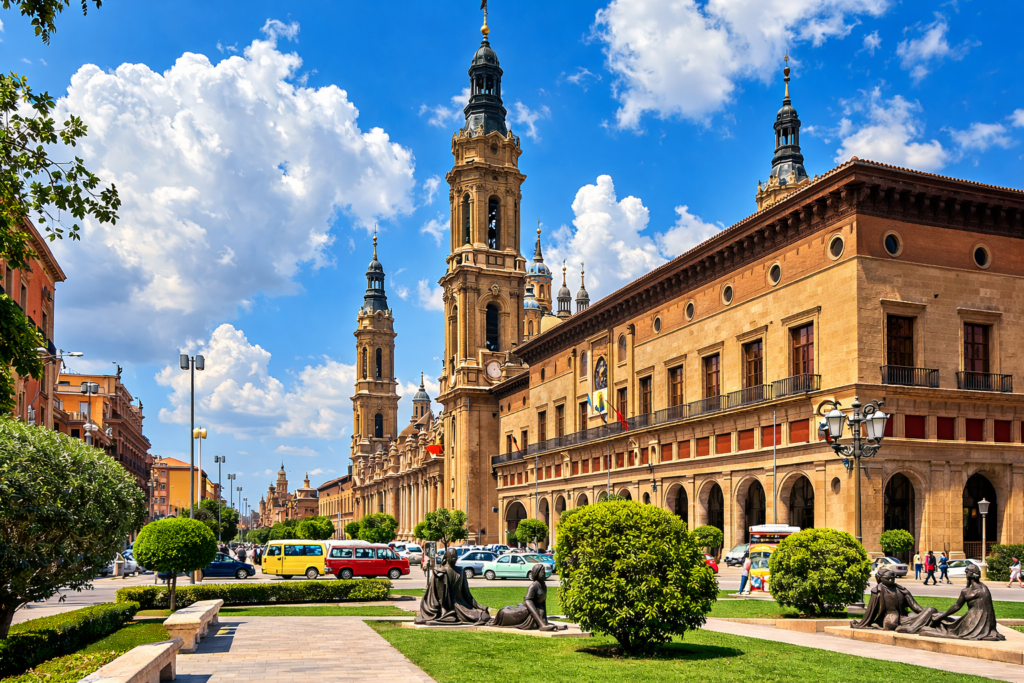 Praça histórica com catedral imponente