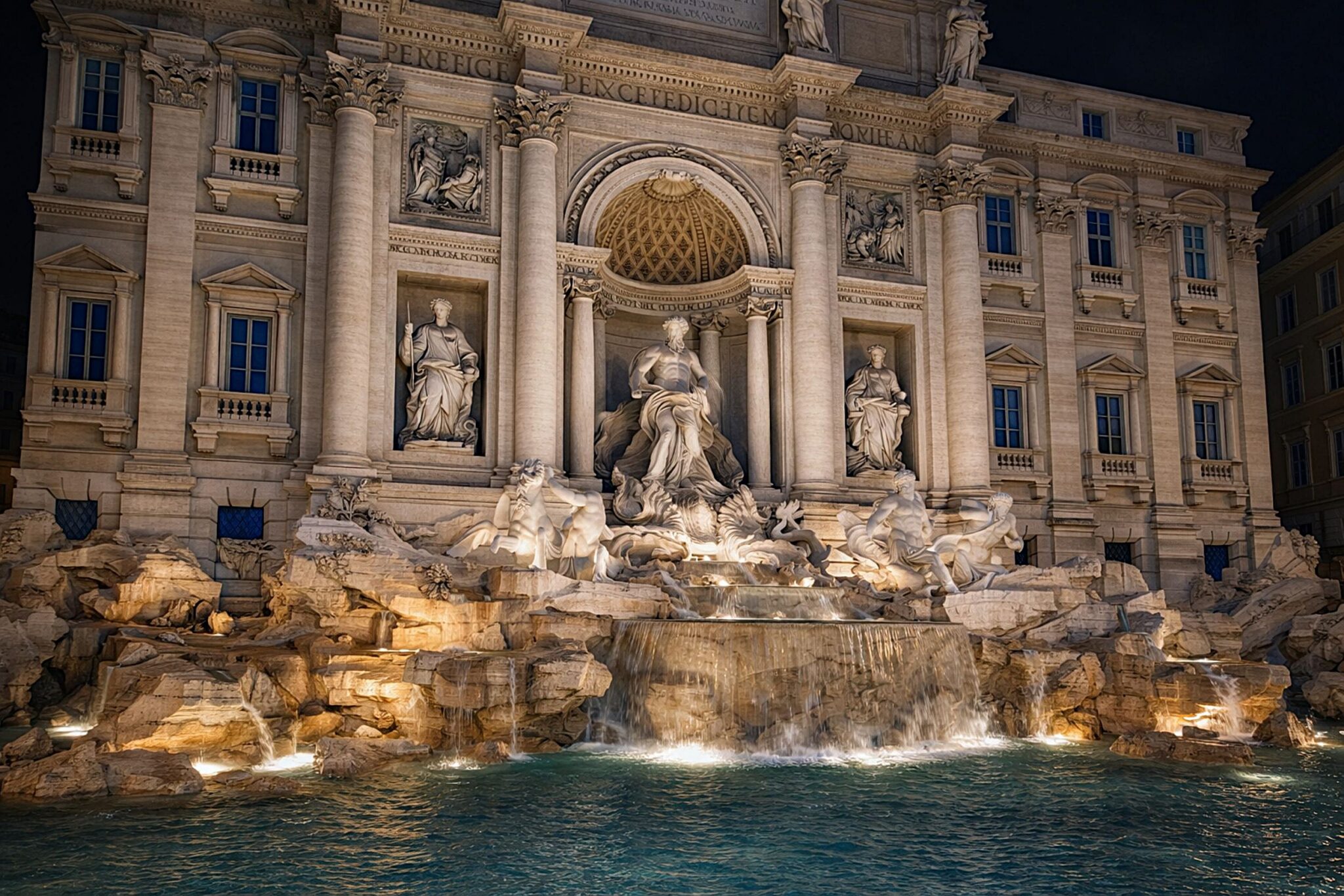 Fontana di Trevi iluminada à noite