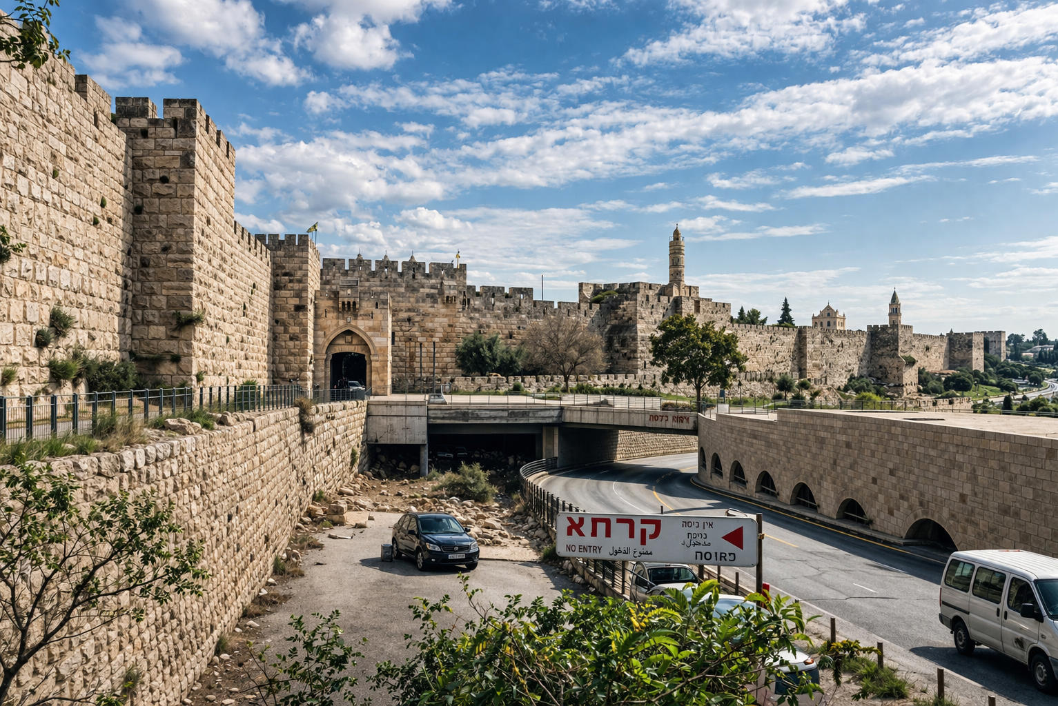 Muralha de Jerusalém e modernos contrastes