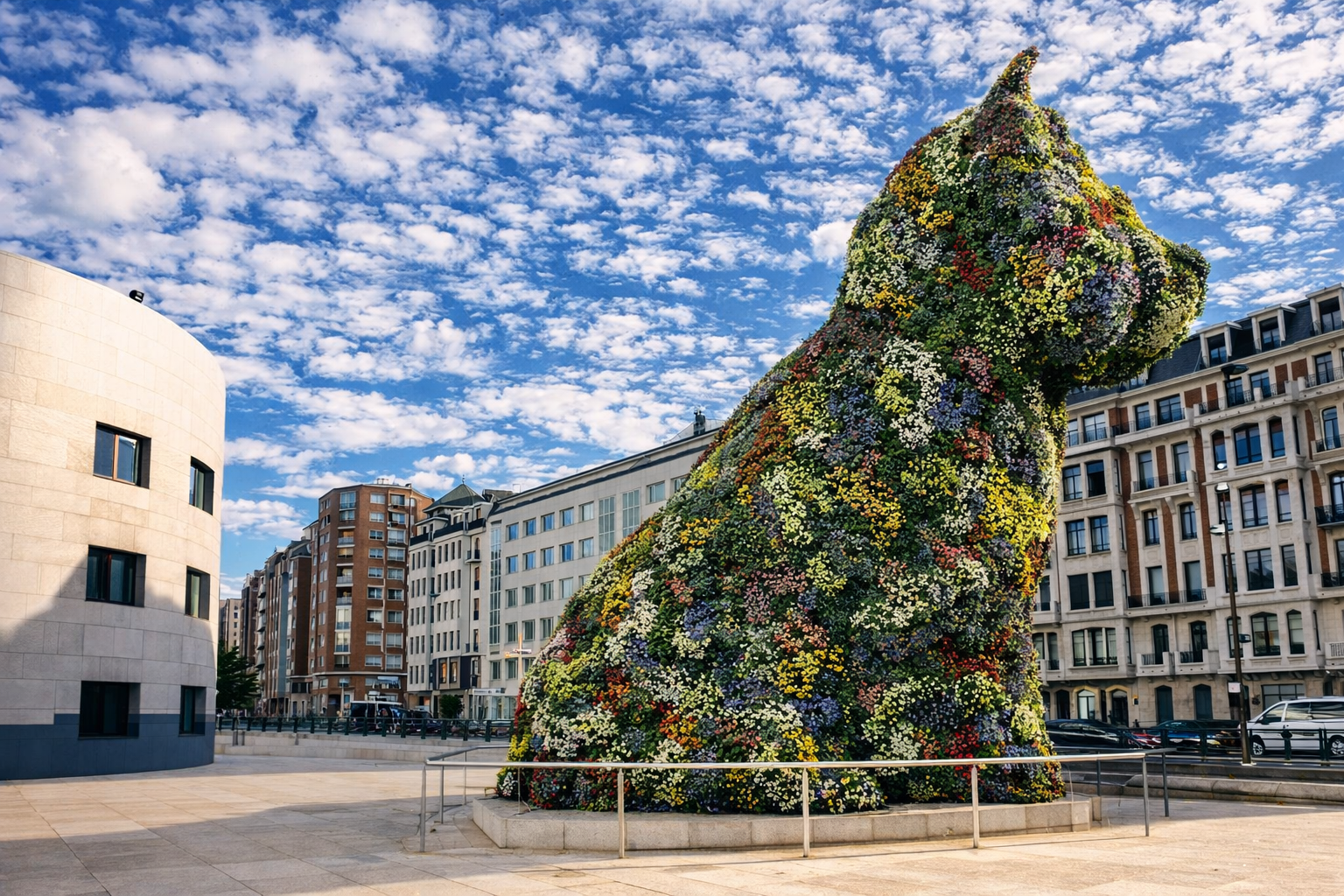 Escultura de topiária com flores coloridas