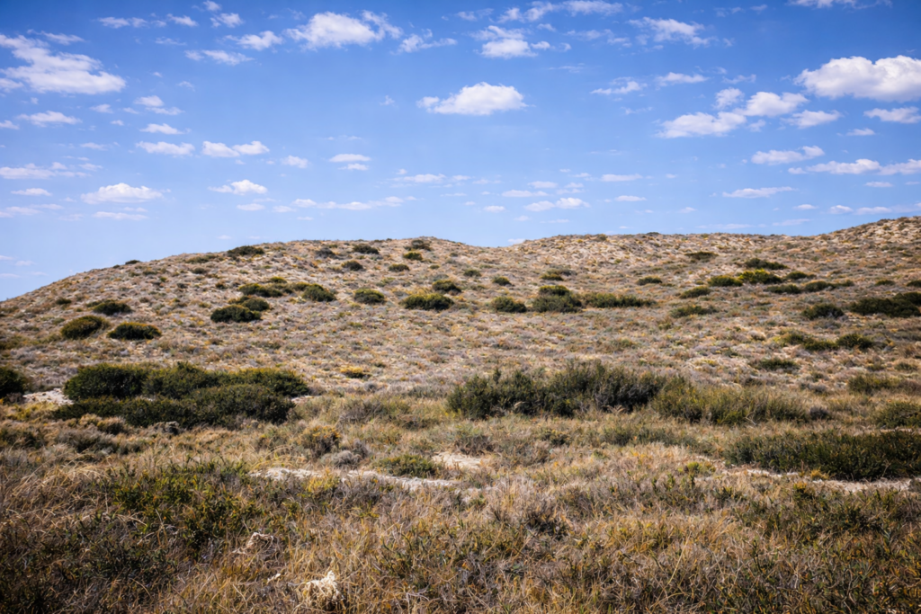 Colinas áridas e vegetação costeira