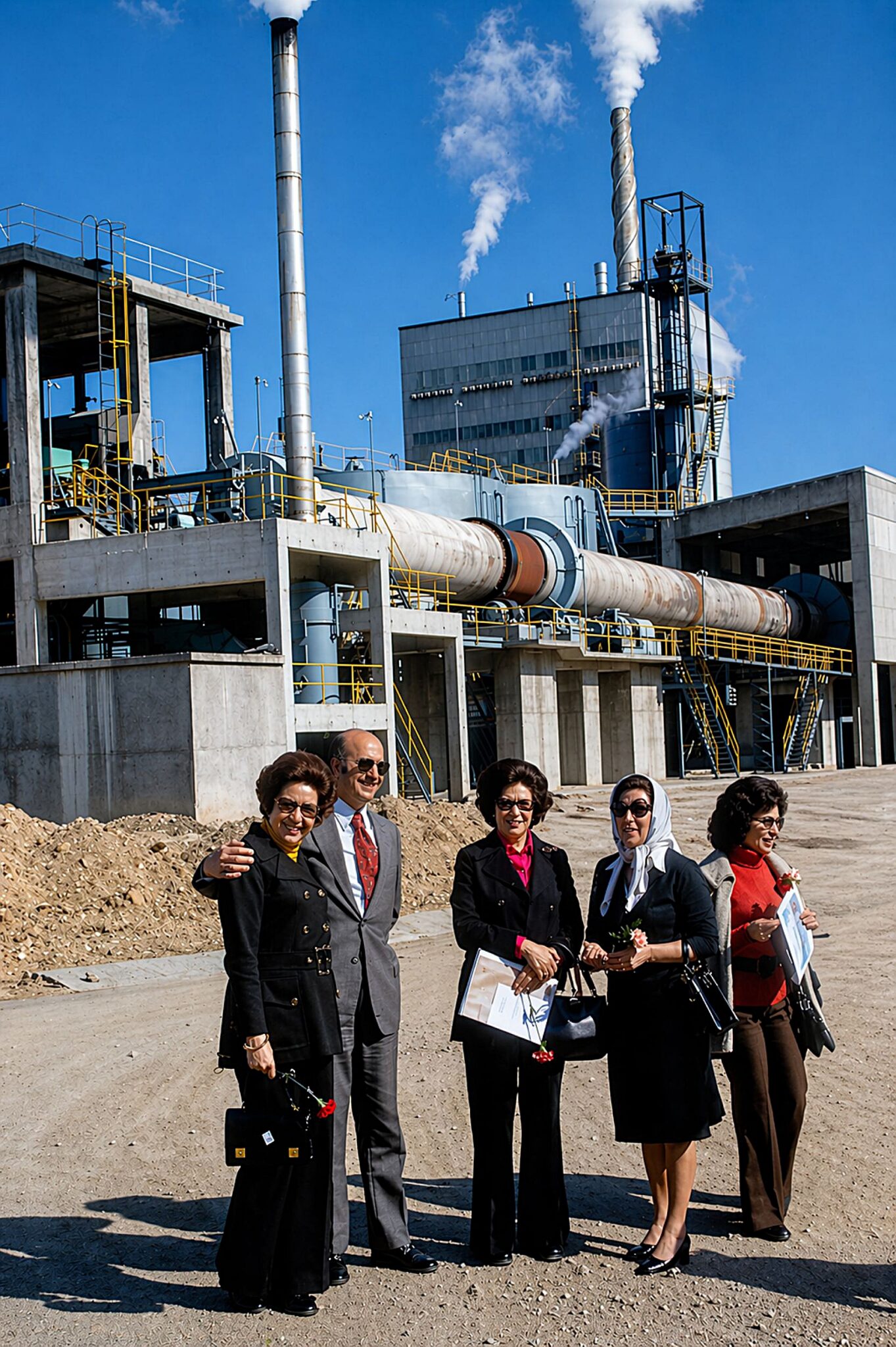 Grupo de trabalhadores na zona industrial