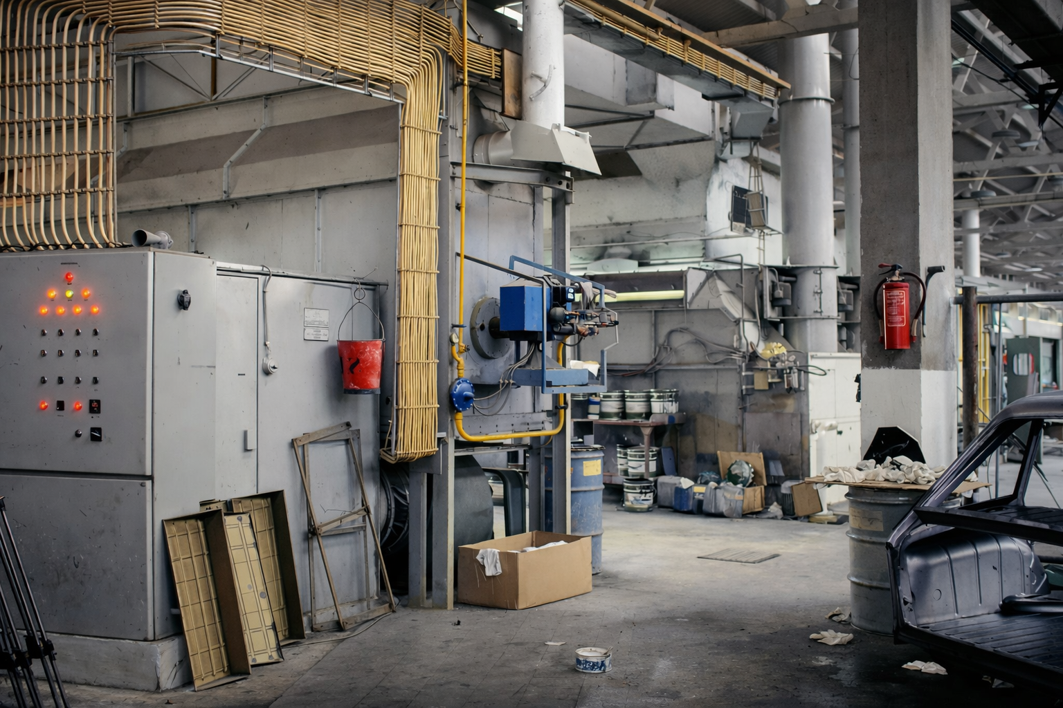 Área industrial com equipamentos e máquinas