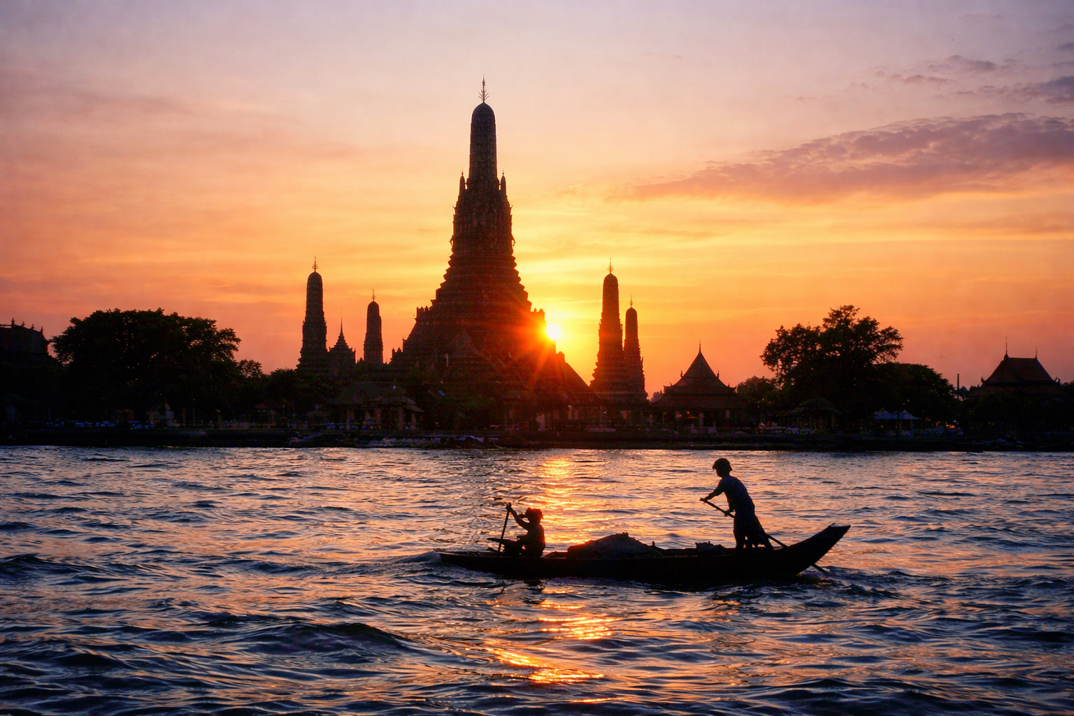Pôr do sol sobre Wat Arun