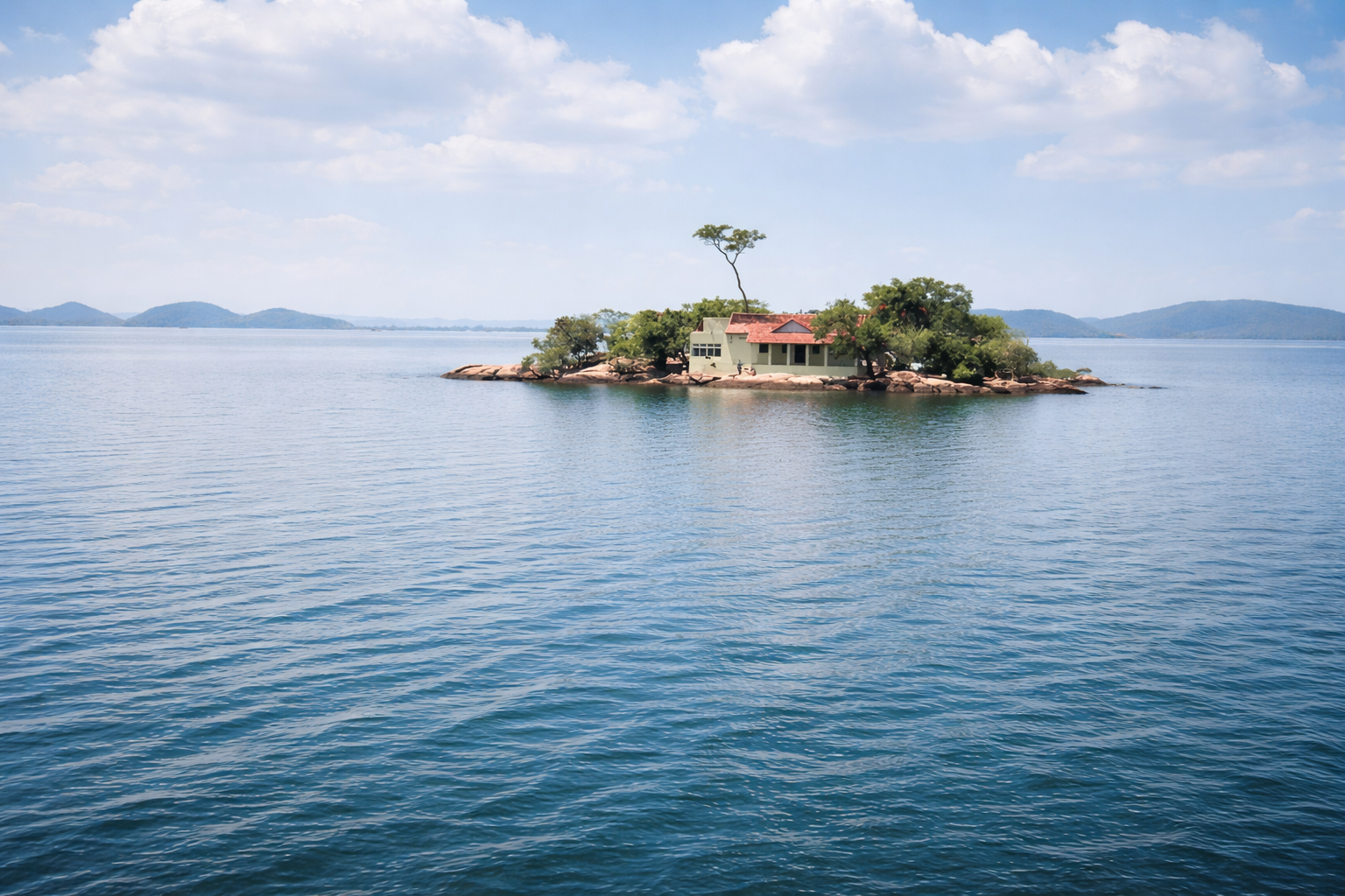 Ilha tropical com casa à beira-lago