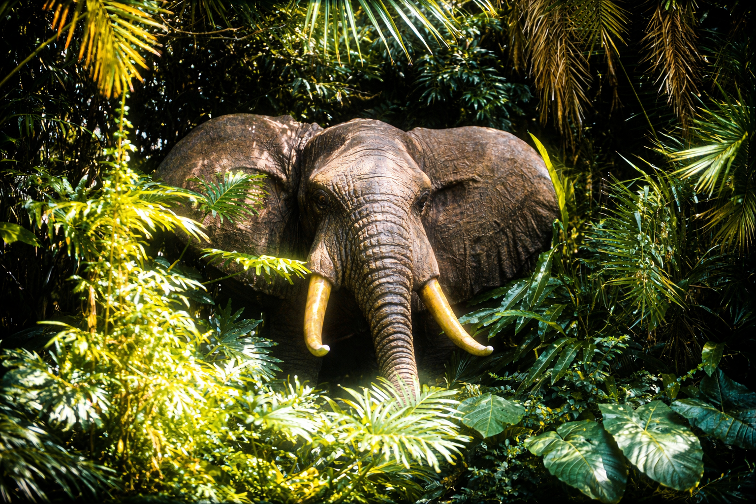 Elefante africano na selva tropical