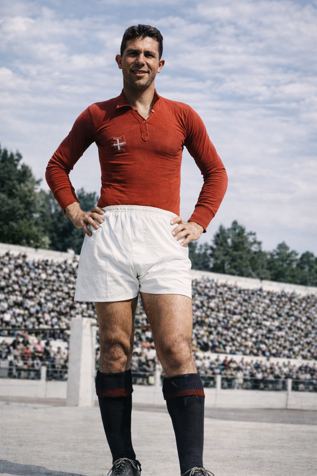 Jogador de futebol em estádio histórico