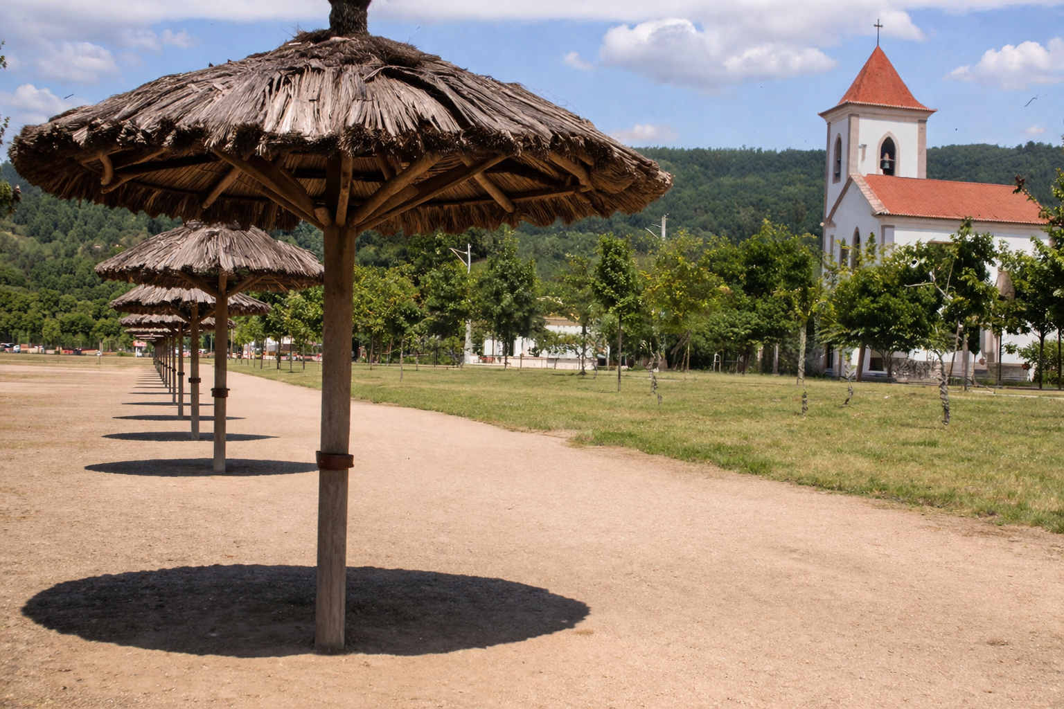 Sombras de parasóis no parque jardim