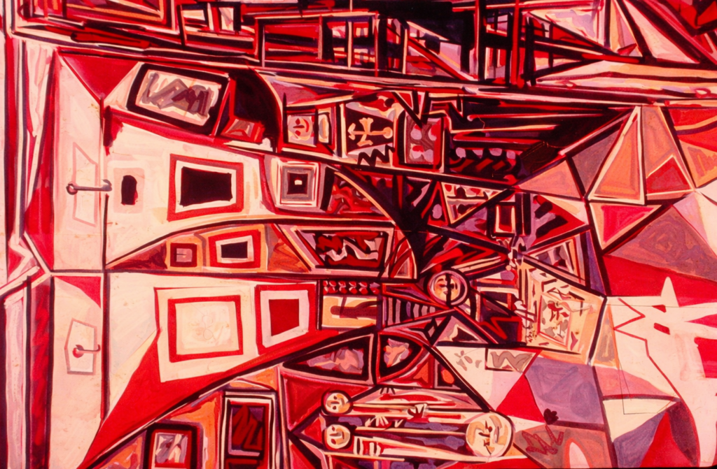 Composição cubista abstrata em vermelho e branco