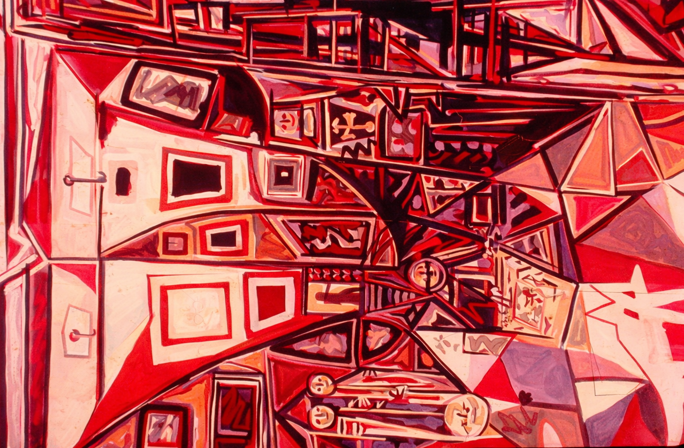 Composição cubista abstrata em vermelho e branco