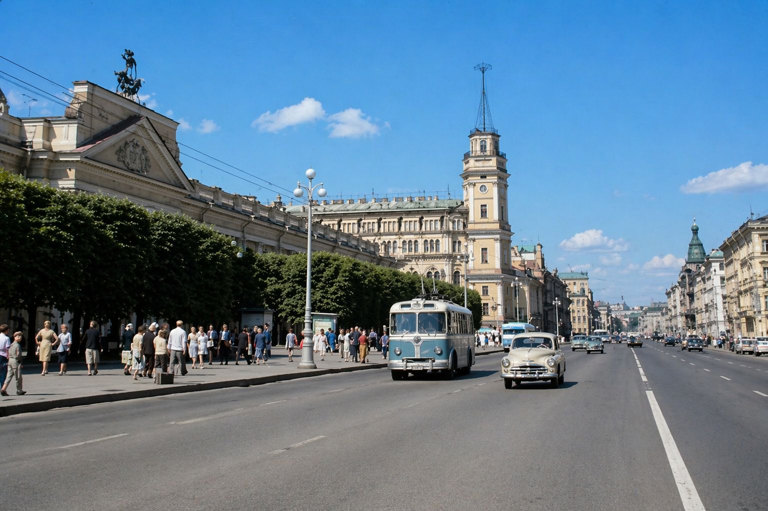 Rua movimentada em estilo vintage